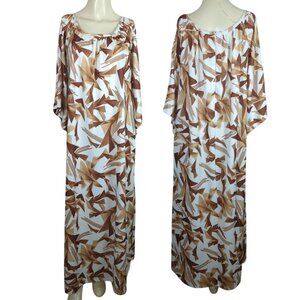 Vintage bat sleeve brown white geometric Comfy pockets oversized Muumuu dress S‎